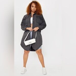 PrettyLittle Thing Washed Black Longline Oversized Denim Shirt/Shacket- Size 14